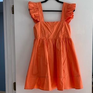CAITLIN COVINGTON X PINK LILY LAUREL ORANGE RUFFLE SLEEVE MINI DRESS
